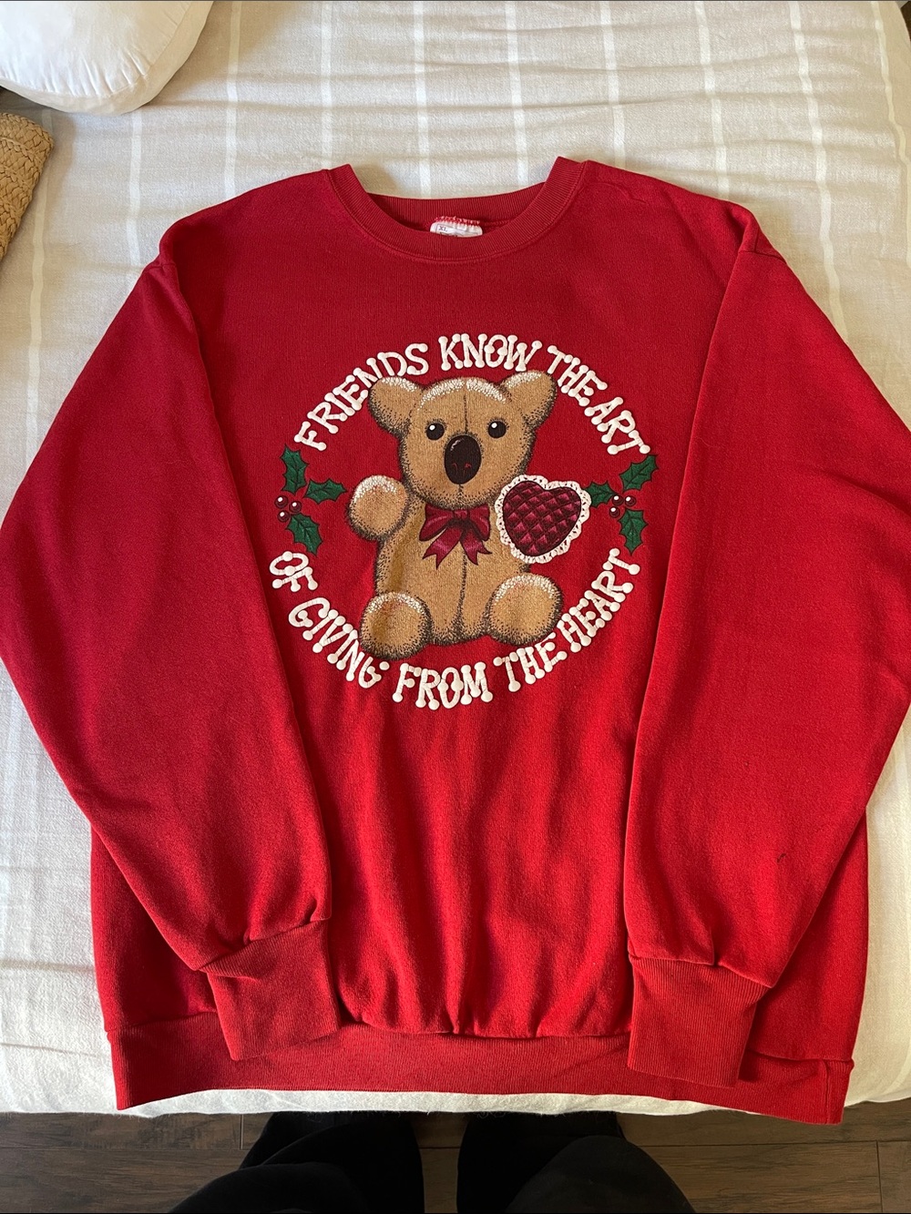Delta Red Teddy Bear Graphic Crewneck Sweater